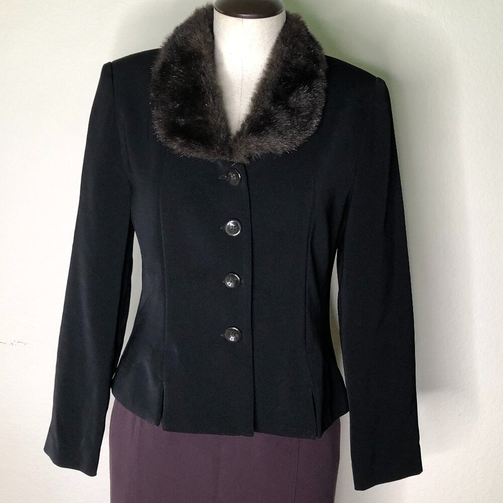 Gorgeous, "Jessica Howard" Faux Fur Collared Jacket, Pre-Owned - Picture 2 of 6